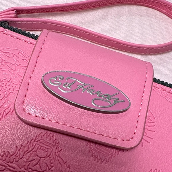 Ed Hardy Vibrant Pink Embossed Wristlet - Picture 2 of 8